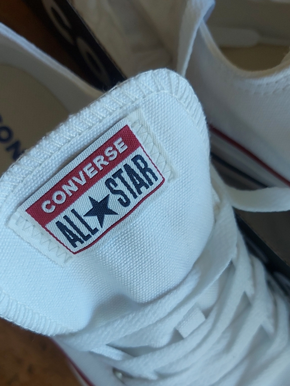 Converse Women White Low Top Sneakers with Red & Blue Stripe - Picture 5 of 7